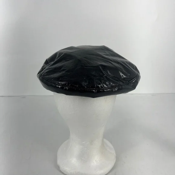 Eugenia Kim Jessa Black Patent Leather Baker Boy Hat Newsboy Cap Faux Leather - Picture 11 of 16